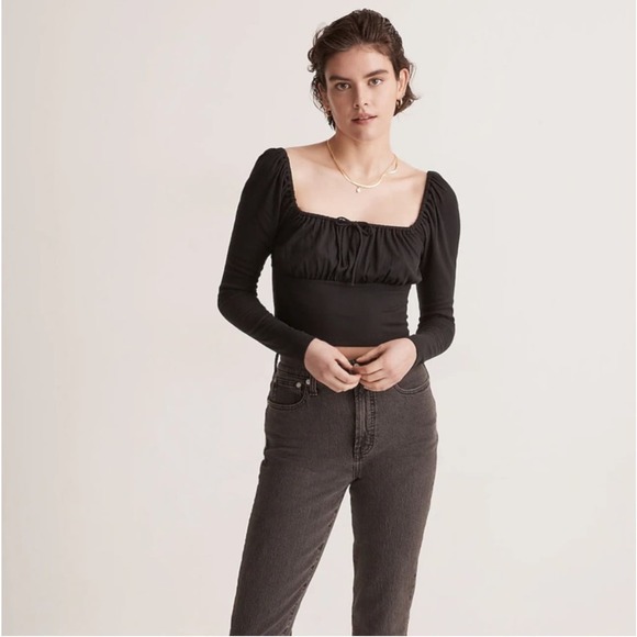 Madewell Tops - Madewell Ribbed Square-Neck Long-Sleeve Top in Black Size XL